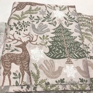 Pottery Barn Winter Solstice Percale Full Sheet Set Deer Stag Alpine Holiday New